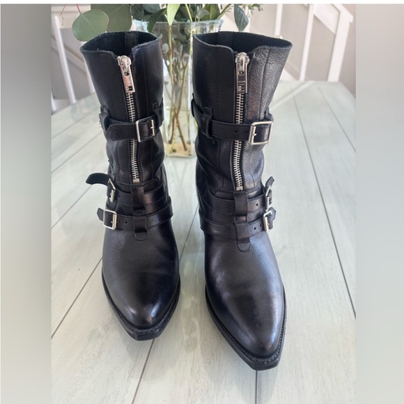 Celine Black Leather Buckle Boots - Picture 1 of 2